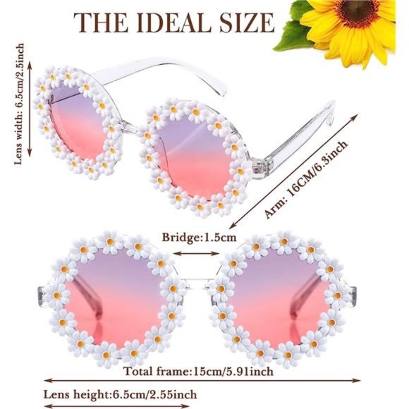 3 Packs Retro Daisy Sunglasses for Women Flower Round Disco Sunglasses Floral main image 6